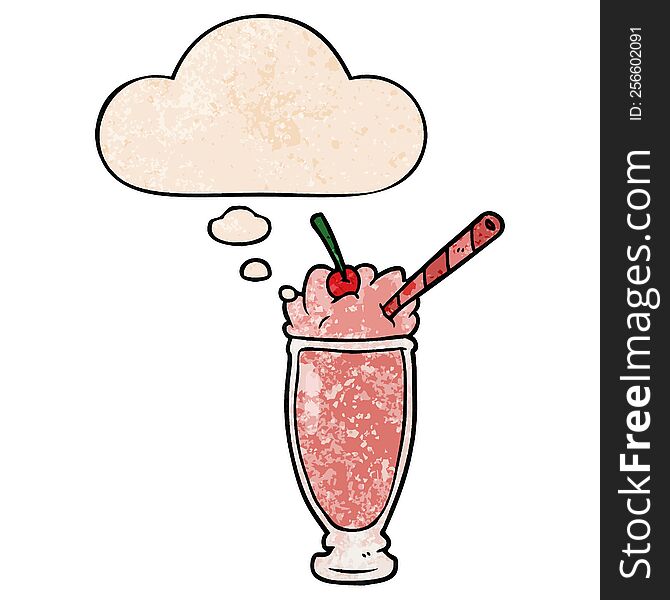 cartoon milkshake with thought bubble in grunge texture style. cartoon milkshake with thought bubble in grunge texture style