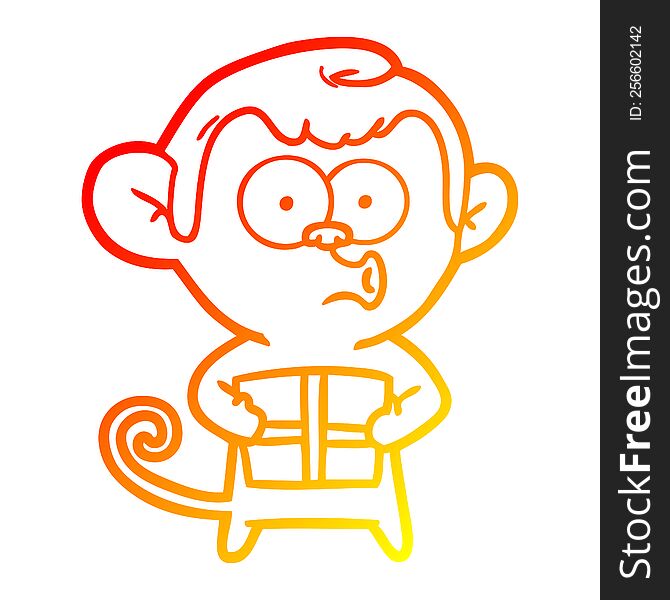 warm gradient line drawing of a cartoon christmas monkey