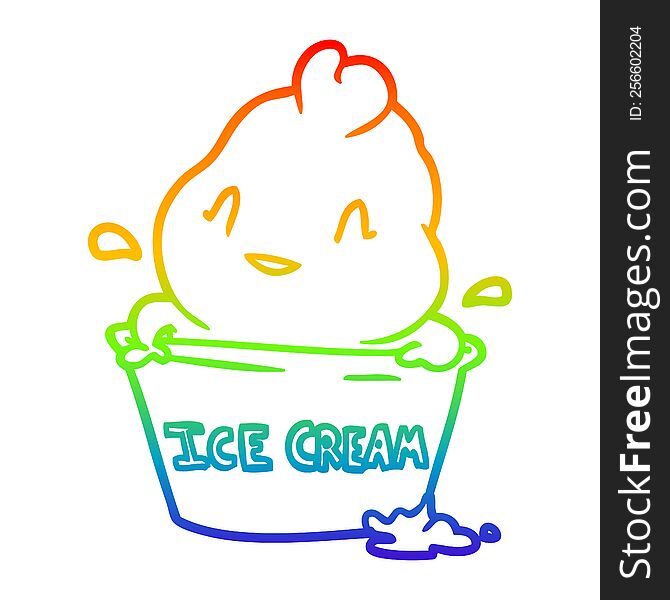 Rainbow Gradient Line Drawing Cute Ice Cream