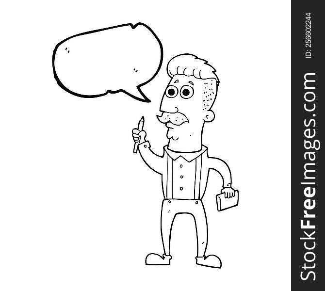 speech bubble cartoon man with notebook