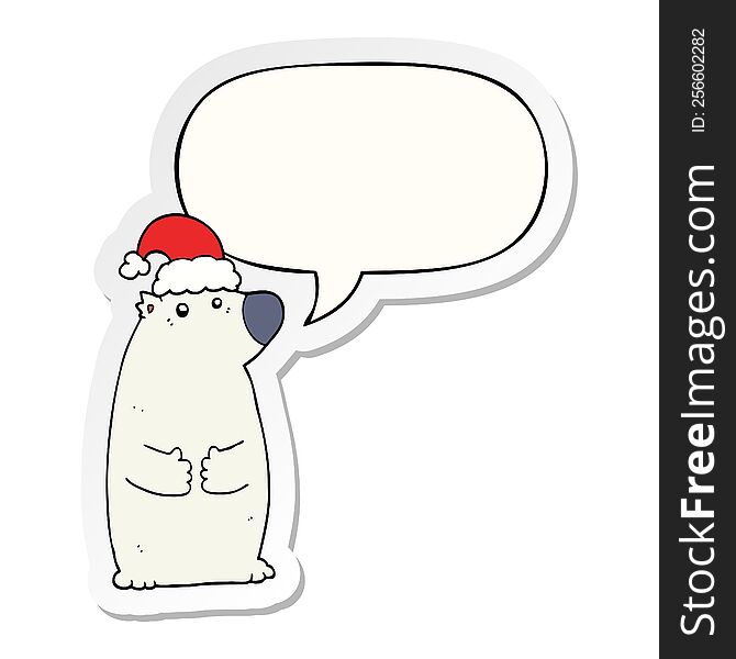 Cartoon Bear Wearing Christmas Hat And Speech Bubble Sticker