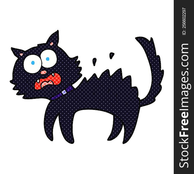 freehand drawn cartoon scared black cat