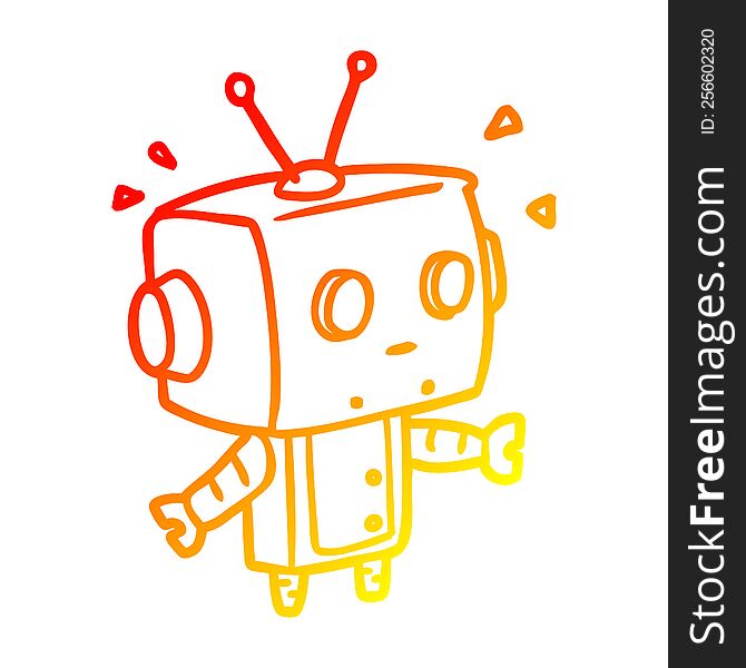 warm gradient line drawing of a cute surprised robot