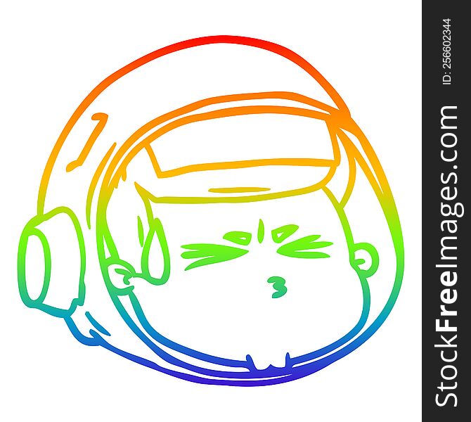 Rainbow Gradient Line Drawing Cartoon Stressed Astronaut Face