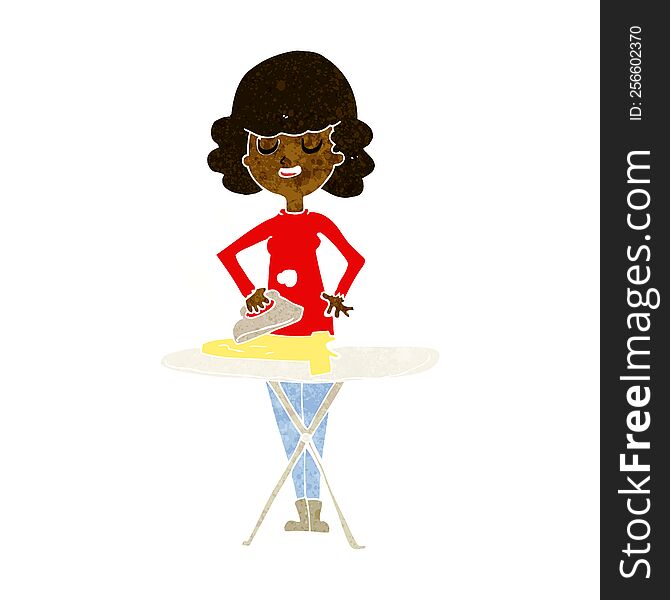 Cartoon Woman Ironing