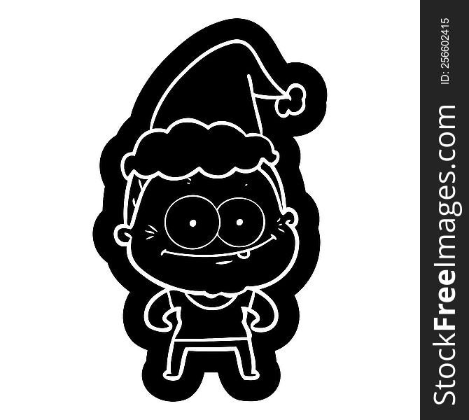 quirky cartoon icon of a happy old woman wearing santa hat