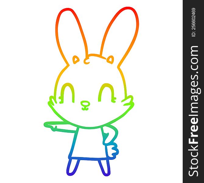 Rainbow Gradient Line Drawing Cute Cartoon Rabbit In Dress