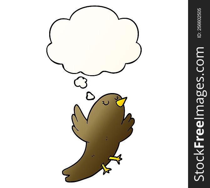 Cartoon Bird And Thought Bubble In Smooth Gradient Style