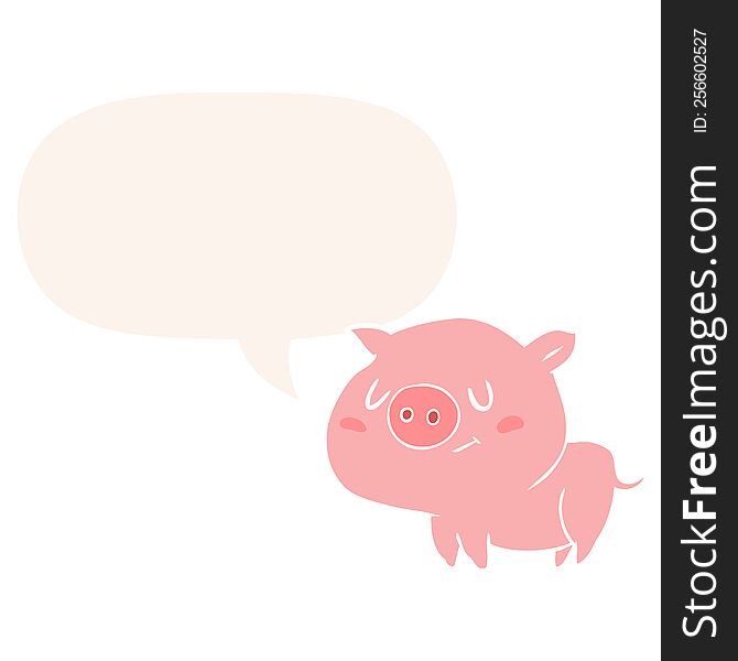 Cute Cartoon Pig And Speech Bubble In Retro Style