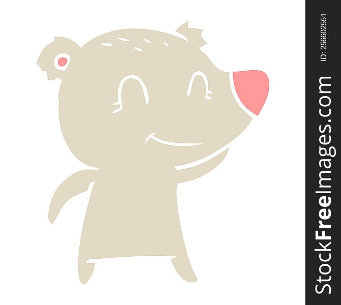 Smiling Bear Flat Color Style Cartoon