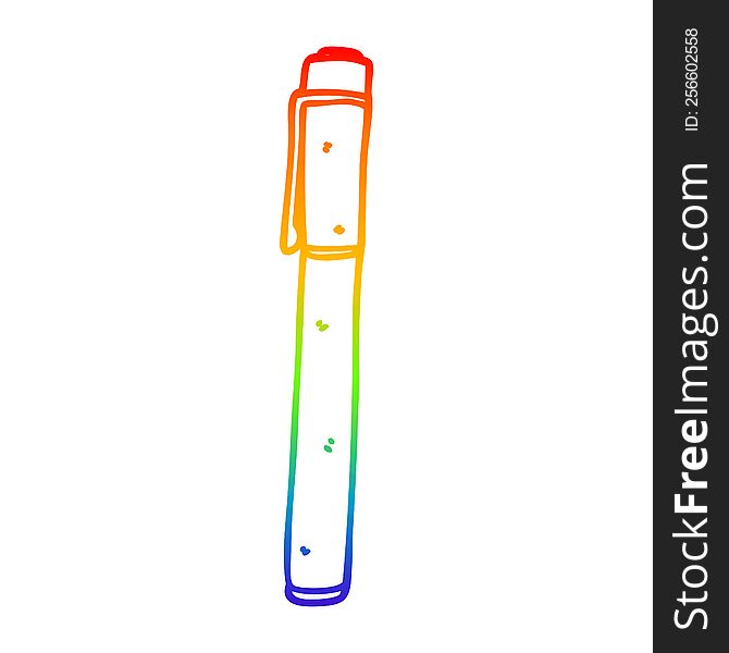 rainbow gradient line drawing of a cartoon fountain pen