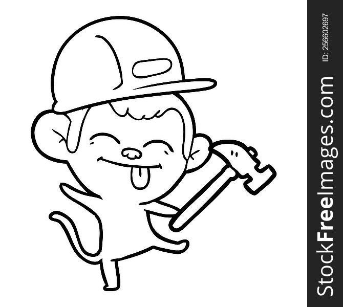 funny cartoon builder monkey dancing. funny cartoon builder monkey dancing