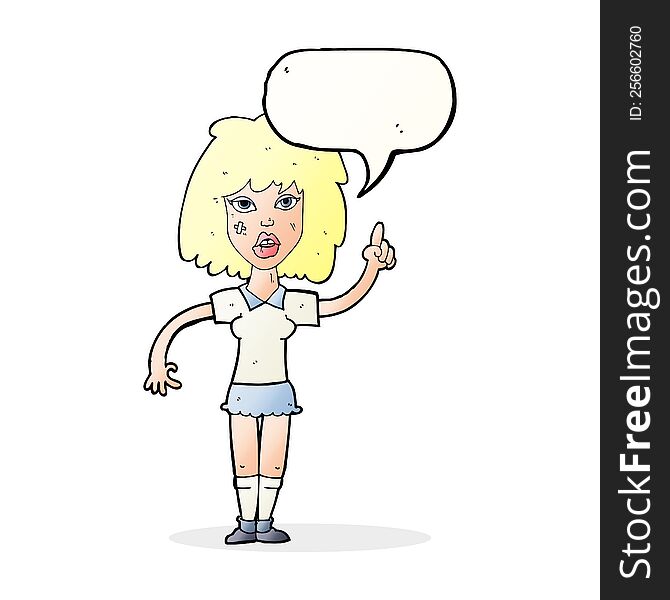 cartoon tough woman with idea with speech bubble