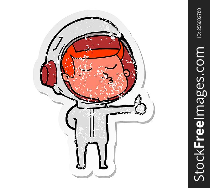 distressed sticker of a cartoon confident astronaut giving thumbs up sign