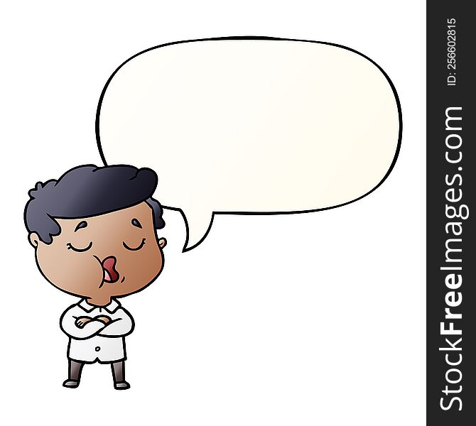 Cartoon Man Talking And Speech Bubble In Smooth Gradient Style