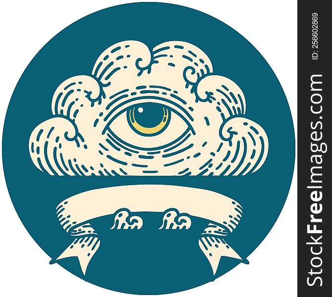 Icon With Banner Of An All Seeing Eye Cloud