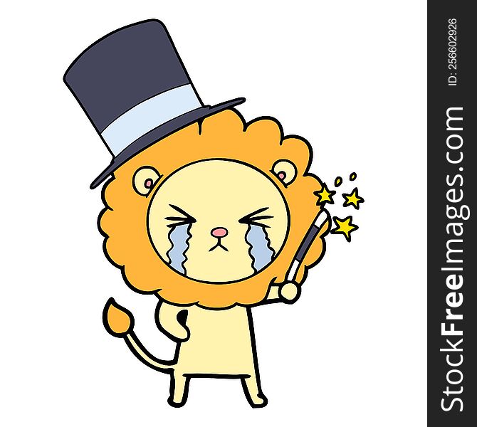 cartoon crying lion magician. cartoon crying lion magician