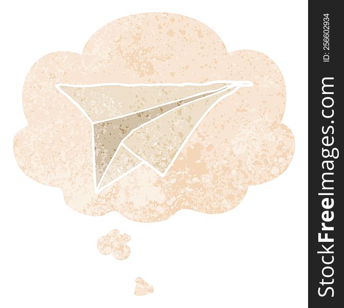 cartoon paper airplane with thought bubble in grunge distressed retro textured style. cartoon paper airplane with thought bubble in grunge distressed retro textured style