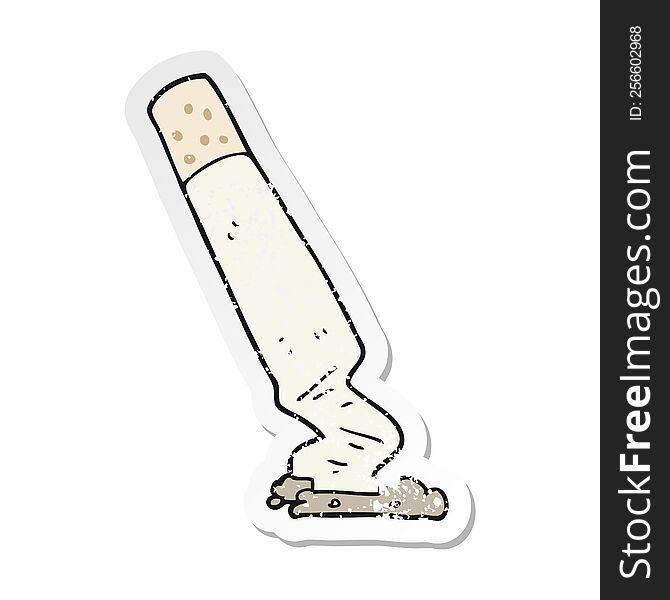Retro Distressed Sticker Of A Cartoon Cigarette
