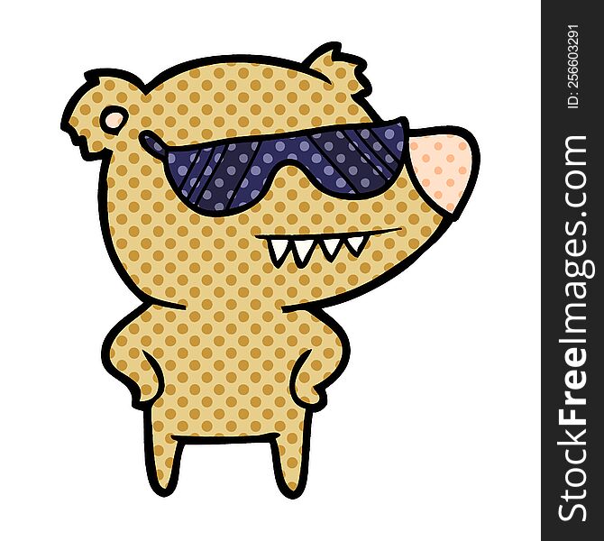 sunglasses bear cartoon with hands on hips. sunglasses bear cartoon with hands on hips