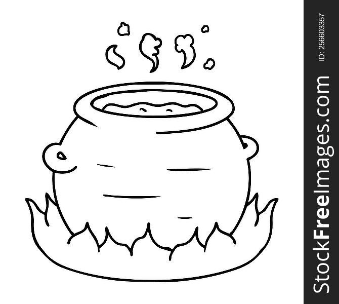 Line Drawing Doodle Of A Pot Of Stew