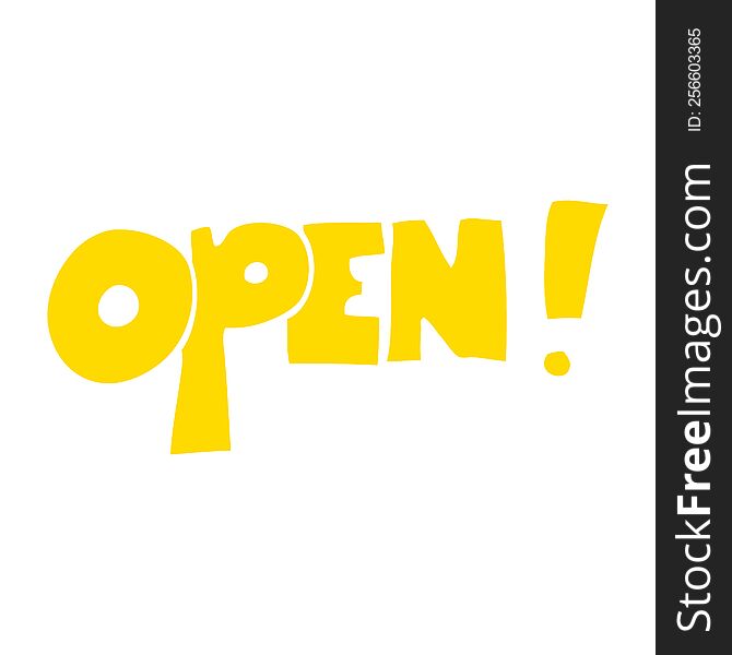 Flat Color Illustration Cartoon Open Sign