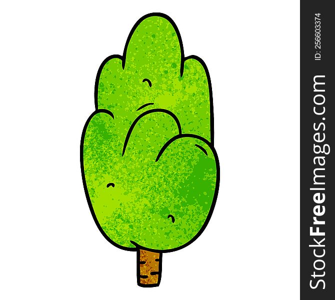 hand drawn textured cartoon doodle single green tree