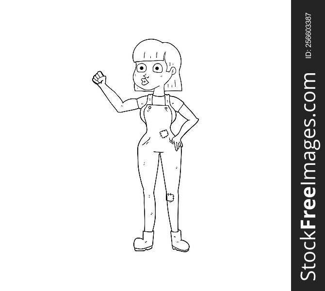 Black And White Cartoon Woman Clenching Fist