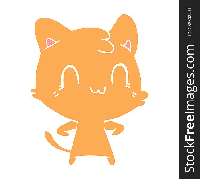 flat color style cartoon happy cat