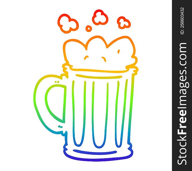 rainbow gradient line drawing of a cartoon pint of beer