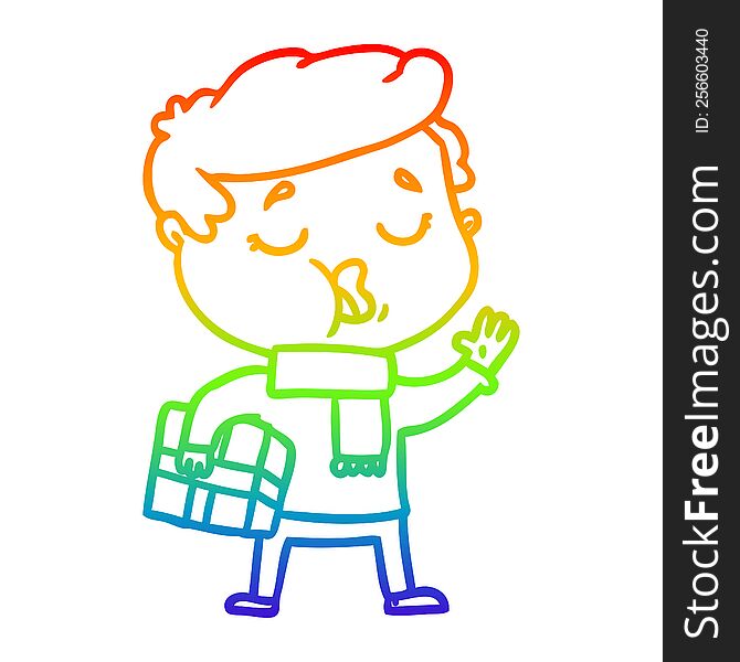 Rainbow Gradient Line Drawing Cartoon Man Carol Singing