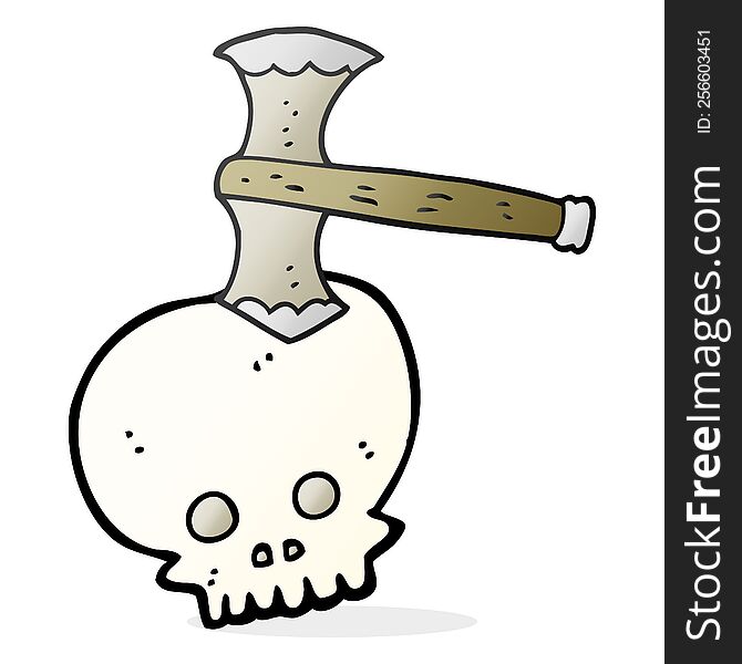 freehand drawn cartoon axe in skull