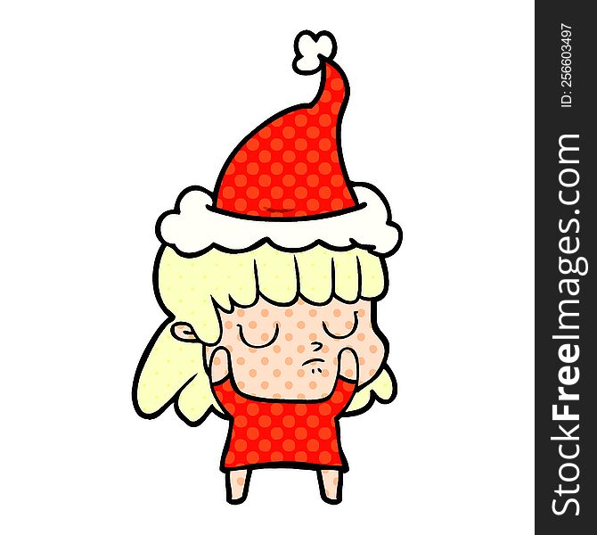 Comic Book Style Illustration Of A Indifferent Woman Wearing Santa Hat