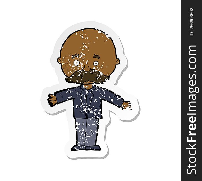 Retro Distressed Sticker Of A Cartoon Bald Man With Open Arms