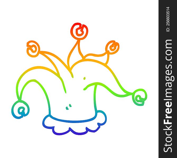 rainbow gradient line drawing of a cartoon jester hat