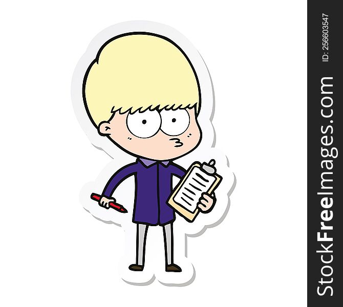 Sticker Of A Nervous Cartoon Boy