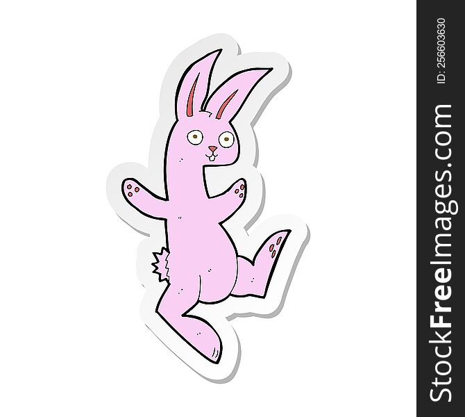 sticker of a funny cartoon pink rabbit