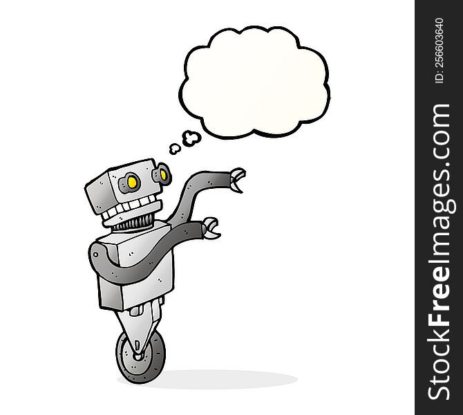 Cartoon Funny Robot With Thought Bubble