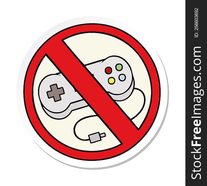 sticker of a cute cartoon no gaming allowed sign