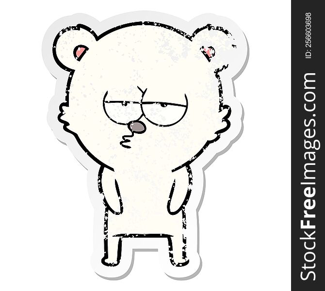 Distressed Sticker Of A Bored Polar Bear Cartoon