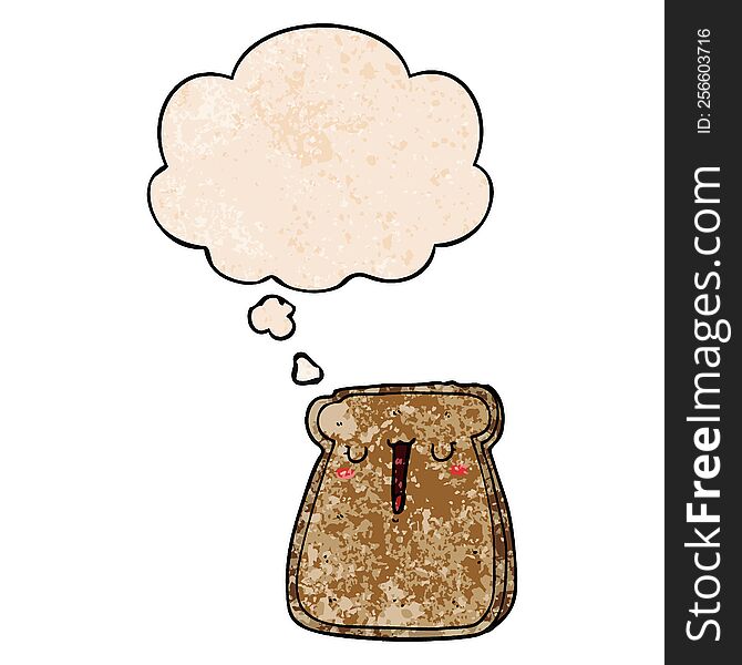 Cartoon Toast And Thought Bubble In Grunge Texture Pattern Style