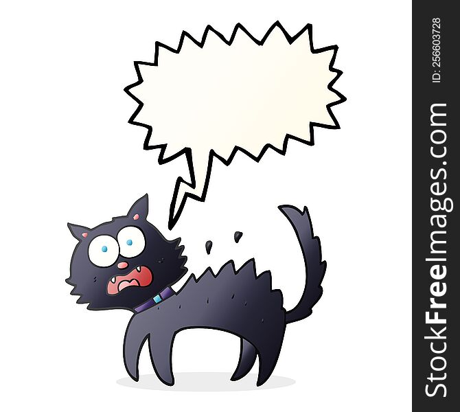 freehand drawn speech bubble cartoon scared black cat