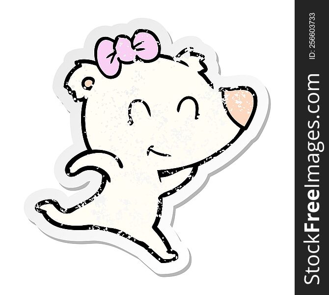 Distressed Sticker Of A Female Polar Bear Running
