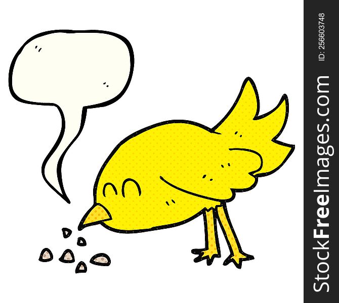 freehand drawn comic book speech bubble cartoon bird pecking seeds