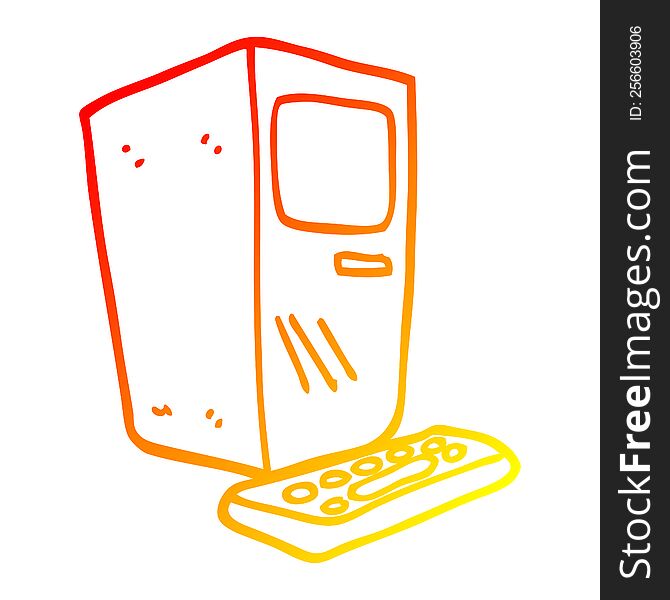 warm gradient line drawing of a cartoon office computer