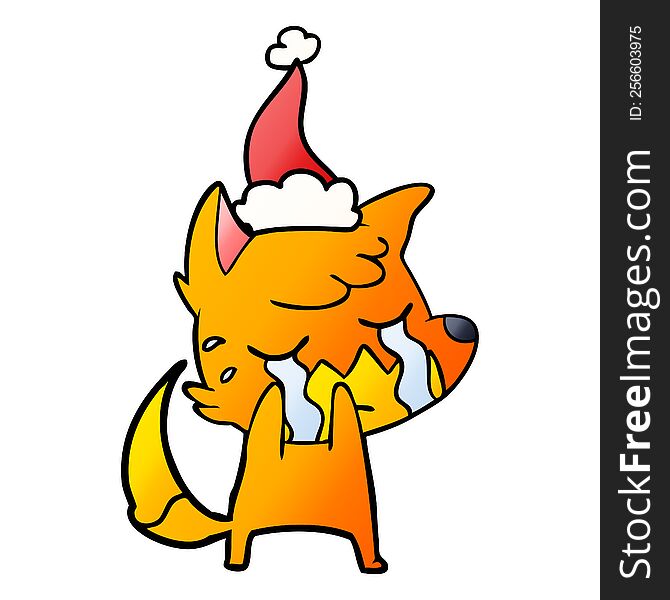 Crying Fox Gradient Cartoon Of A Wearing Santa Hat