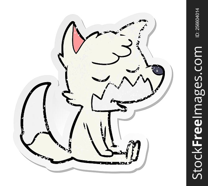 distressed sticker of a friendly cartoon sitting fox