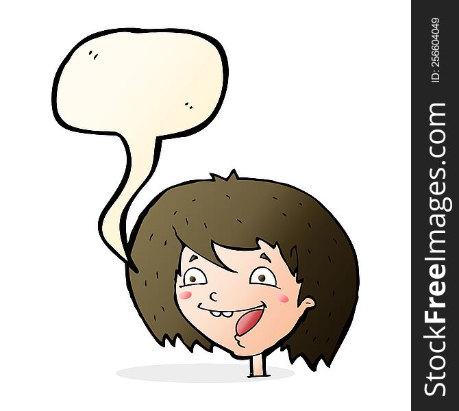 Cartoon Happy Girl With Speech Bubble