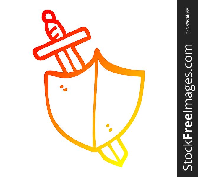 Warm Gradient Line Drawing Cartoon Sword And Shield