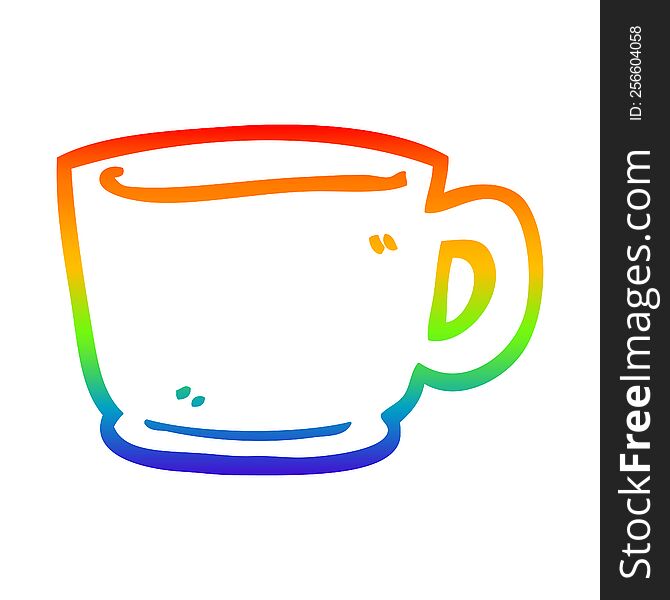 rainbow gradient line drawing of a cartoon tea cup
